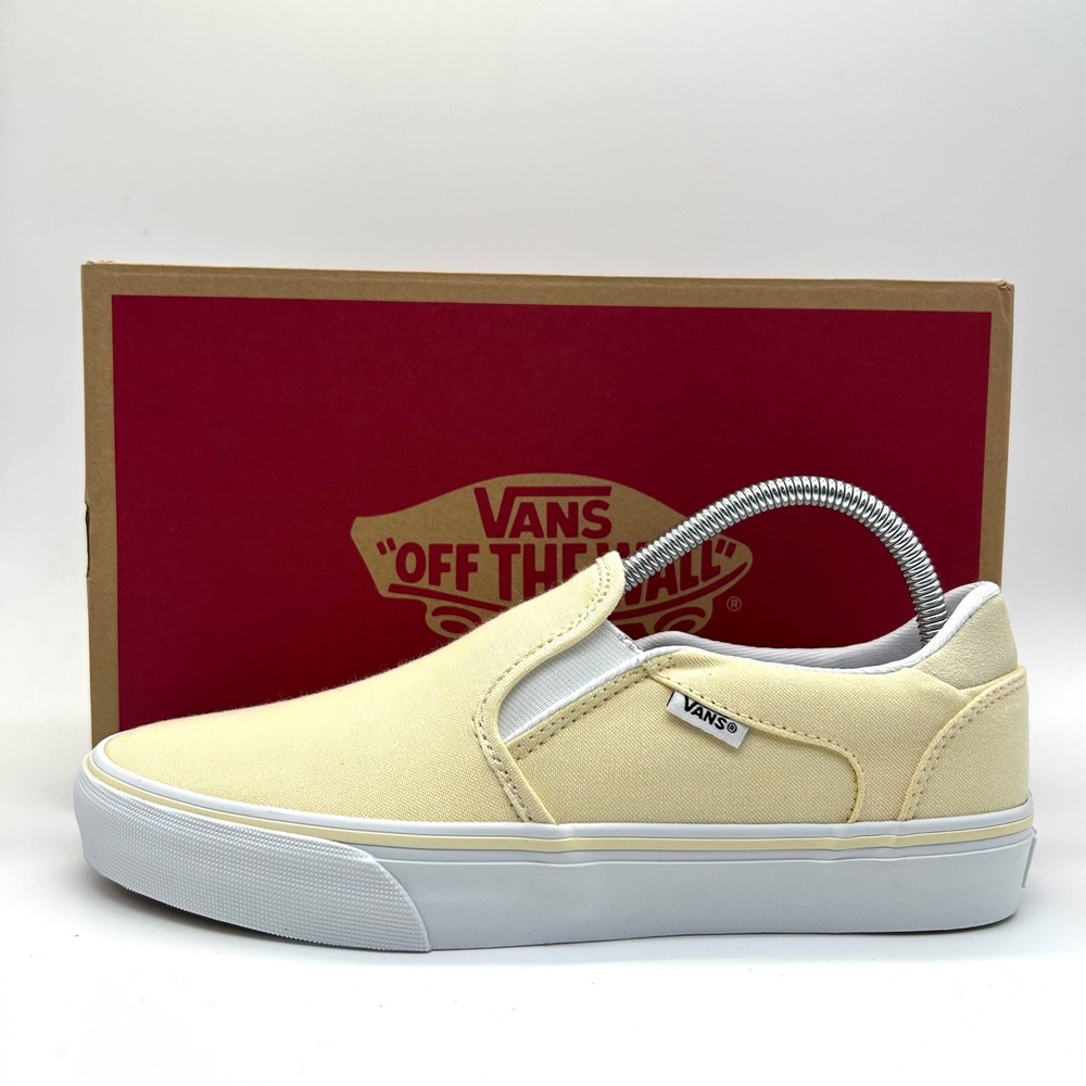 Vans Asher Deluxe Shoes Women 9.5 Yellow Summer Canvas Slip On Skater Sneakers